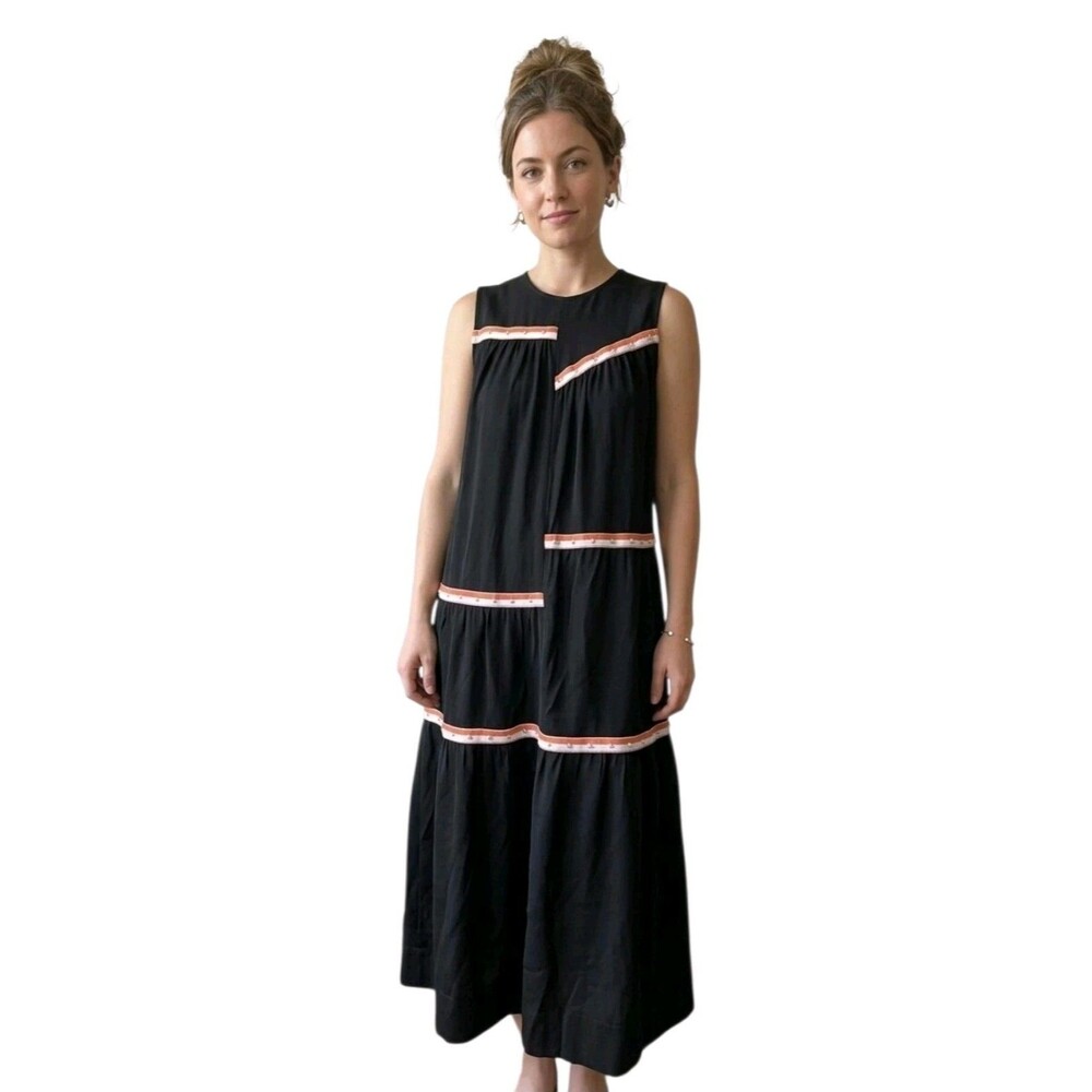 Notë Canada Boutique Dress Striped Pearls Art To Wear Midi Vintage Size Medium